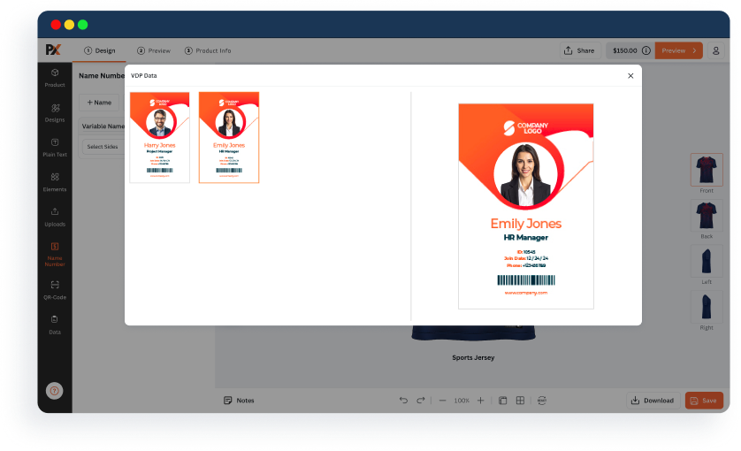 Live Preview of the Variable Data